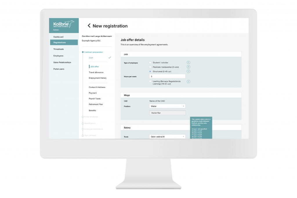 Kolibrie payroll web UI on desktop